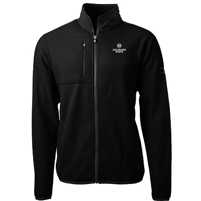 Veste polaire entièrement zippée en sherpa écologique Cascade pour homme, noire, avec logo de l'équipe Colorado State Rams, Cutter & Buck