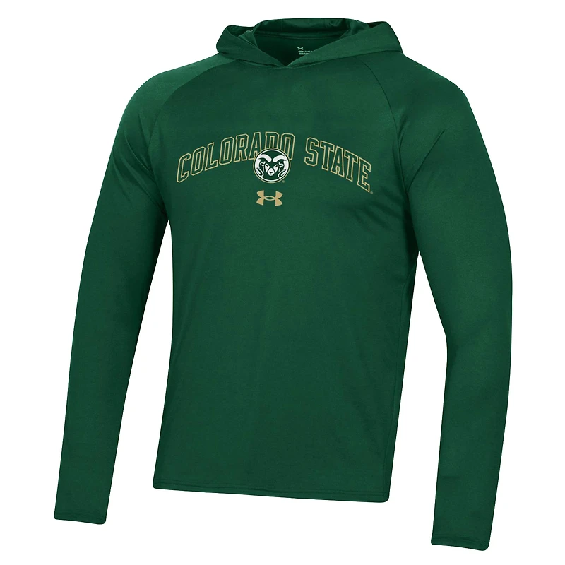 Men's Under Armour Green Colorado State Rams 2023 Sideline Tech Hooded Raglan Long Sleeve T-Shirt