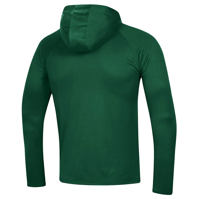 Men's Under Armour Green Colorado State Rams 2023 Sideline Tech Hooded Raglan Long Sleeve T-Shirt