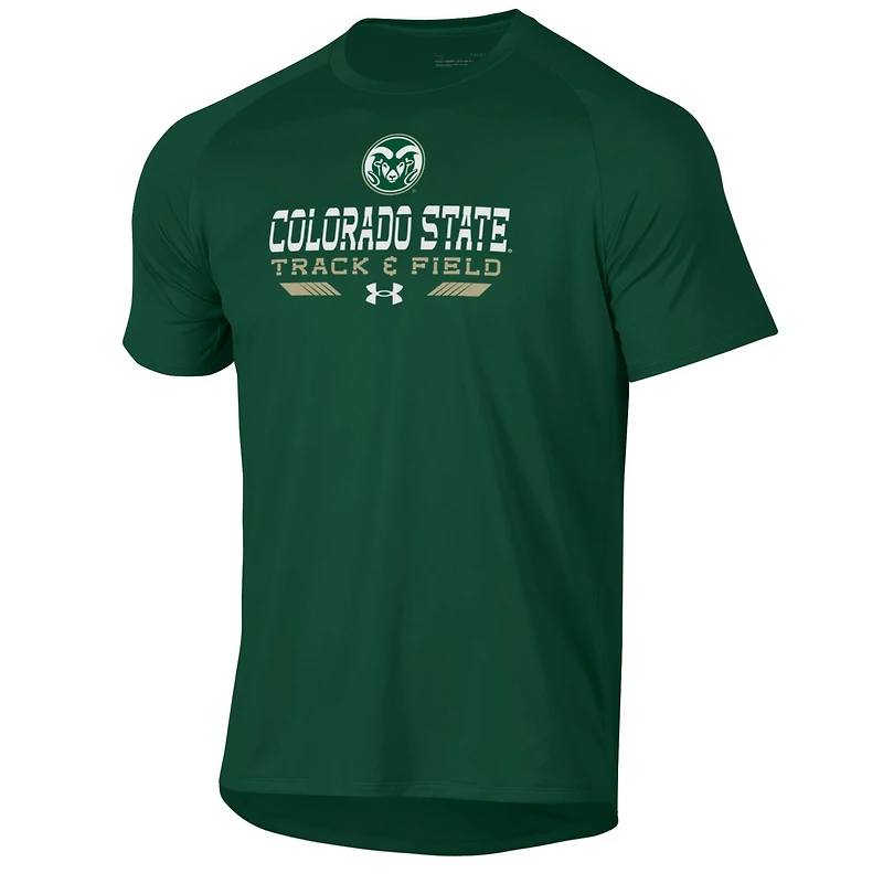 T-shirt technique Under Armour vert pour homme, motif athlétisme des Colorado State Rams