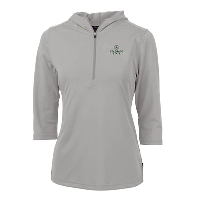 Women's Cutter & Buck Silver Colorado State Rams Virtue Eco Pique Half-Zip 3/4 Sleeve Pullover Hoodie