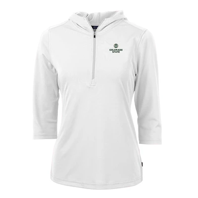 Women's Cutter & Buck White Colorado State Rams Virtue Eco Pique Half-Zip 3/4 Sleeve Pullover Hoodie