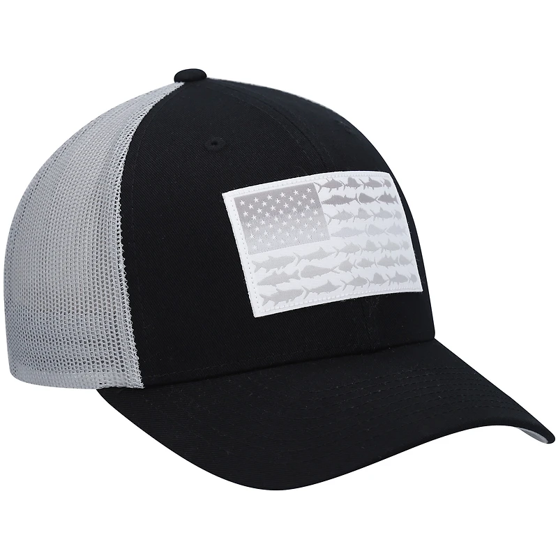 Casquette Snapback de camionneur en maille avec drapeau de poisson noir Columbia PFG pour hommes