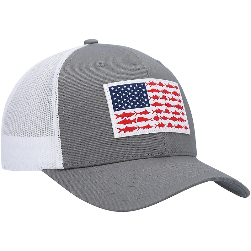 Men's Columbia PFG Graphite Fish Flag Mesh Trucker Snapback Hat
