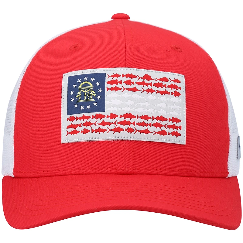 Casquette Snapback de camionneur en maille avec drapeau de poisson rouge Columbia PFG pour hommes
