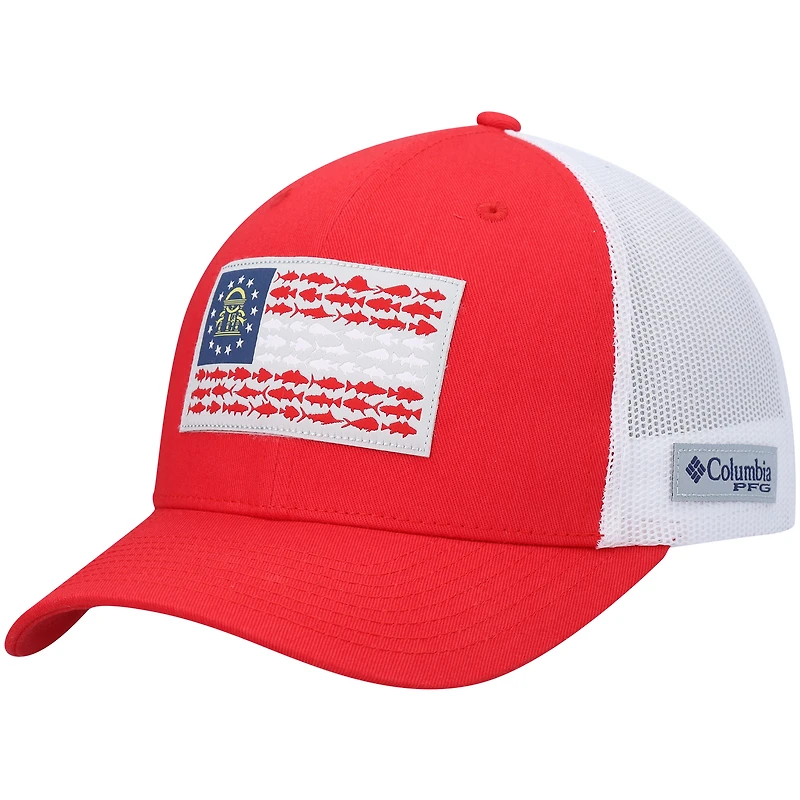 Casquette Snapback de camionneur en maille avec drapeau de poisson rouge Columbia PFG pour hommes