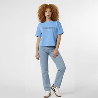 T-shirt Champion bleu clair pour femme avec logo de l'université Columbia, longueur taille