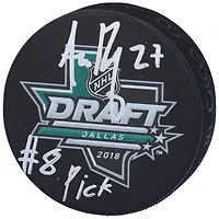 Rondelle de hockey autographiée par Adam Boqvist des Blue Jackets de Columbus avec logo du repêchage de la LNH 2018 et inscription « #8 Pick »
