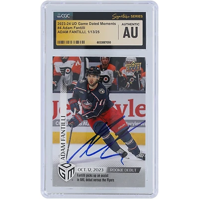 Adam Fantilli Columbus Blue Jackets autographié 2023-24 Upper Deck Game Dated Moments Rookie Debut #4 #/1199 CGC Fanatics a été témoin d'une carte de recrue authentifiée
