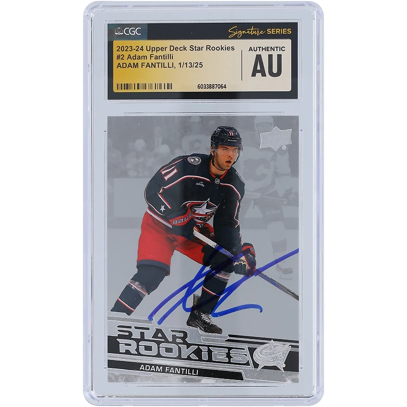 Adam Fantilli Columbus Blue Jackets autographié 2023-24 Upper Deck Star Rookies #2 CGC Fanatics a été témoin d'une carte de recrue authentifiée