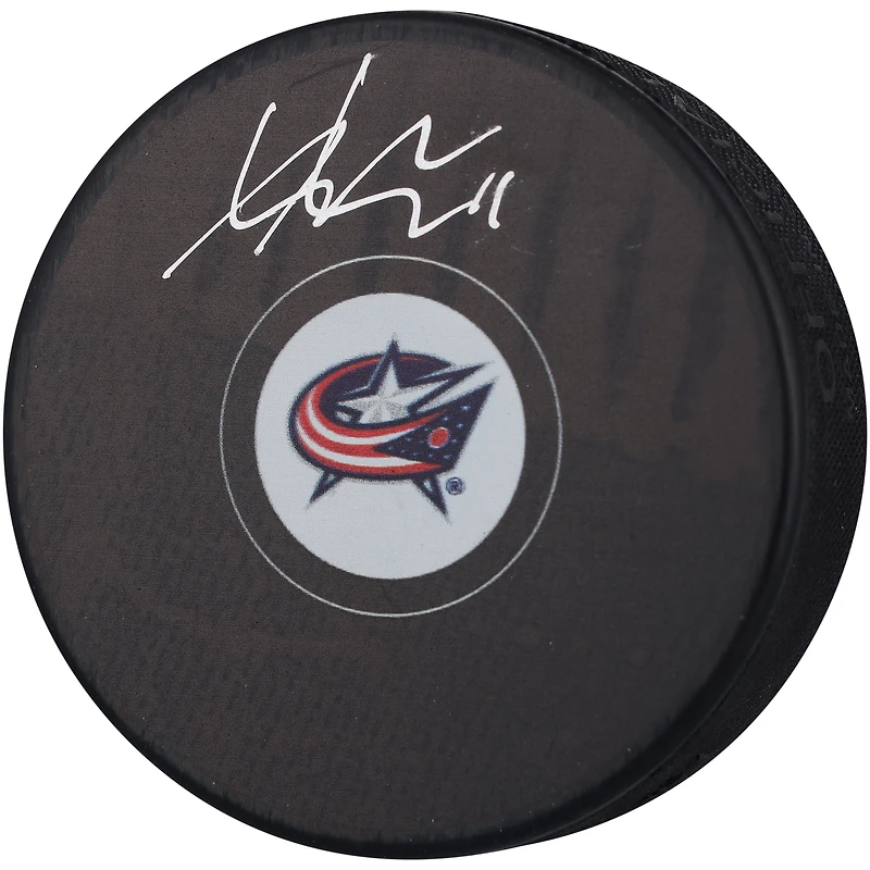 Rondelle de hockey autographiée par Adam Fantilli des Blue Jackets de Columbus