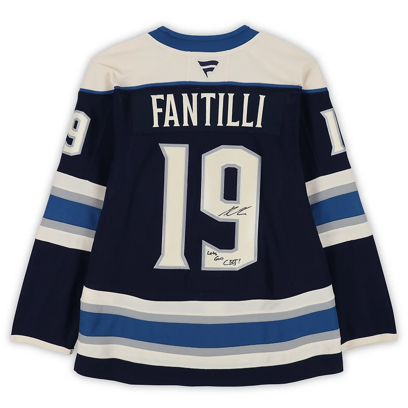 Adam Fantilli Columbus Blue Jackets Autographed Navy Alternate Fanatics Premium Jersey with "Lets Go CBJ!" Inscription
