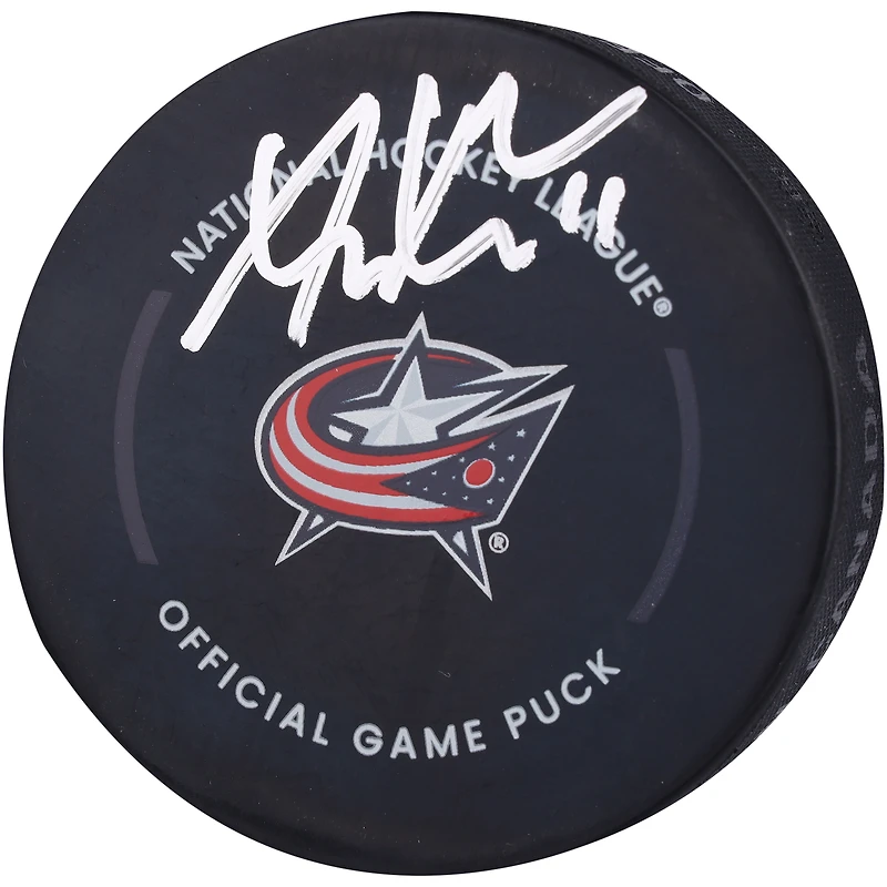 Rondelle de match officielle autographiée par Adam Fantilli des Blue Jackets de Columbus