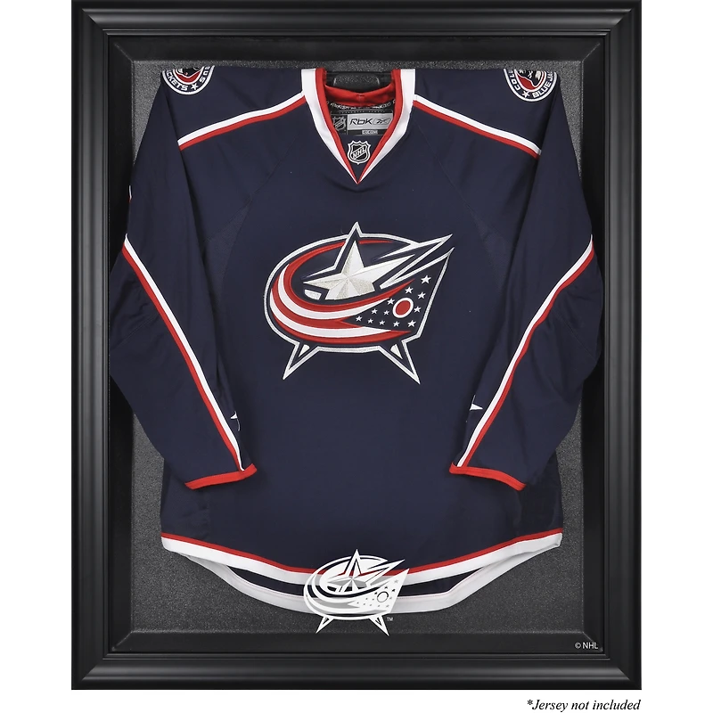Vitrine de présentation avec logo encadré noir des Blue Jackets de Columbus