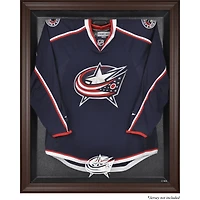 Vitrine de présentation avec logo encadré marron des Blue Jackets de Columbus