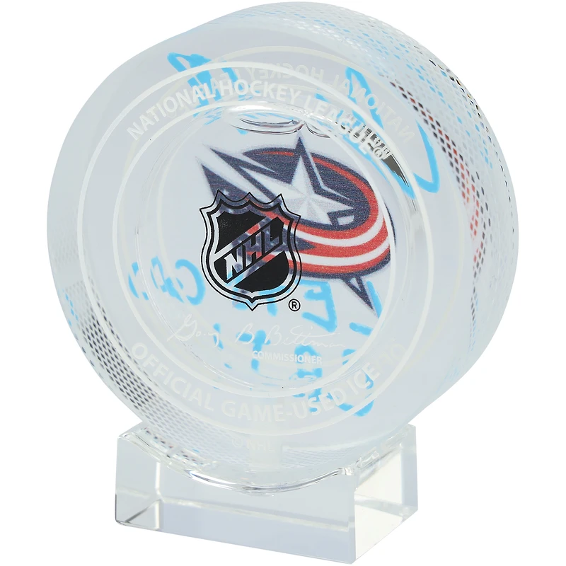 Columbus Blue Jackets Crystal Puck - Filled with Home Ice from the 2023-24 Season