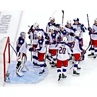 Columbus Blue Jackets Unsigned 2020 Stanley Cup Qualifying Round Win Celebration Photograph