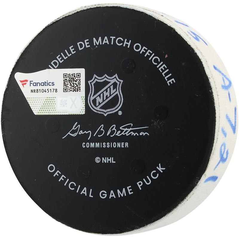 Rondelle de but utilisée par Dante Fabbro pour les Blue Jackets de Columbus contre les Rangers de New York, le 9 mars 2025
