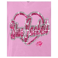 Girl's Youth New Era  Pink Columbus Blue Jackets Flip Sequin V-Neck T-Shirt