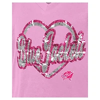 T-shirt à col en V paillettes inversées pour fille New Era Columbus Blue Jackets rose