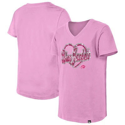 T-shirt à col en V paillettes inversées pour fille New Era Columbus Blue Jackets rose