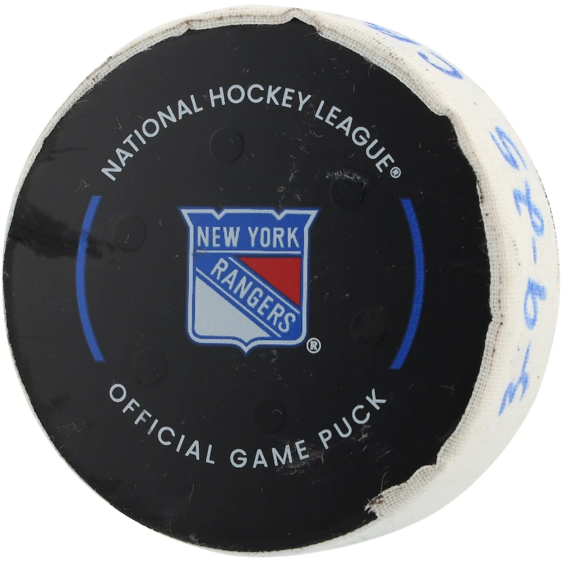 Kent Johnson Columbus Blue Jackets Game-Used Goal Puck vs. New York Rangers on March 9, 2025