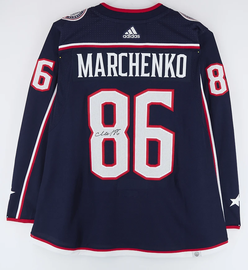 Kirill Marchenko Columbus Blue Jackets Maillot adidas bleu marine autographié