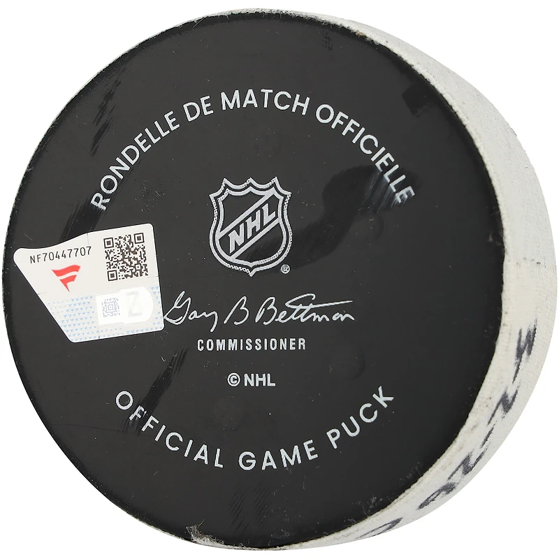Rondelle de but utilisée par Mathieu Olivier des Blue Jackets de Columbus le 2 mars 2026 contre les Rangers de New York