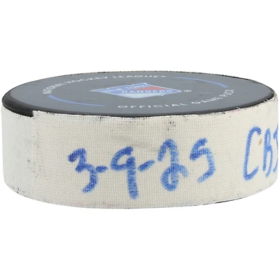 Mathieu Olivier Columbus Blue Jackets Game-Used Goal Puck vs. New York Rangers on March 9, 2025