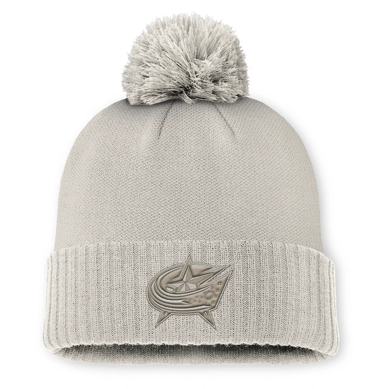 Bonnet en tricot à revers avec pompon Fanatics Grey Columbus Blue Jackets Road 7 pour homme