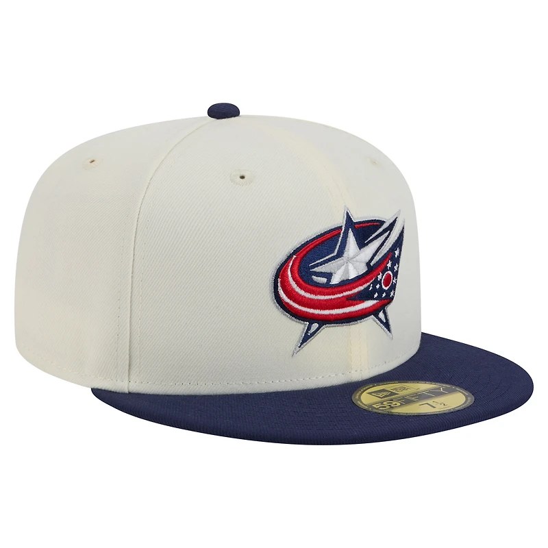Casquette ajustée bicolore chromée 59FIFTY pour homme New Era Columbus Blue Jackets blanche