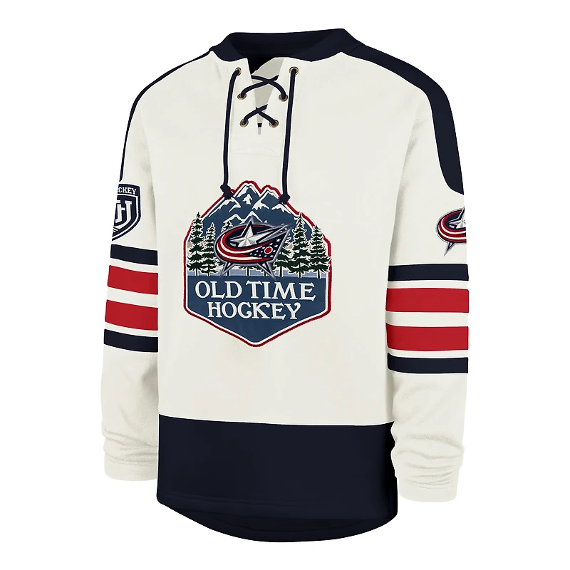 Men's '47 Cream Columbus Blue Jackets Pond Hockey Trio Eternal Lacer Sweatshirt