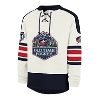 Men's '47 Cream Columbus Blue Jackets Pond Hockey Trio Eternal Lacer Sweatshirt