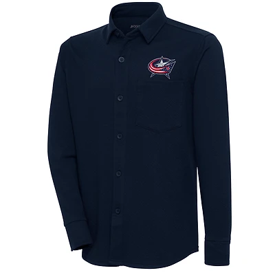 Men's Antigua  Navy Columbus Blue Jackets Streamer Button-Up Shacket