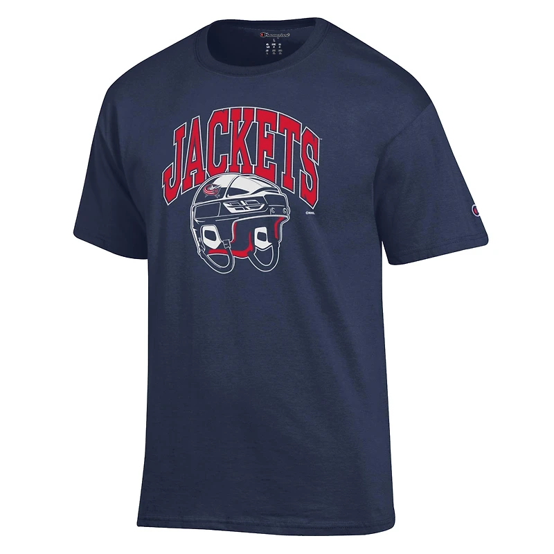 Men's Champion Navy Columbus Blue Jackets Helmet T-Shirt