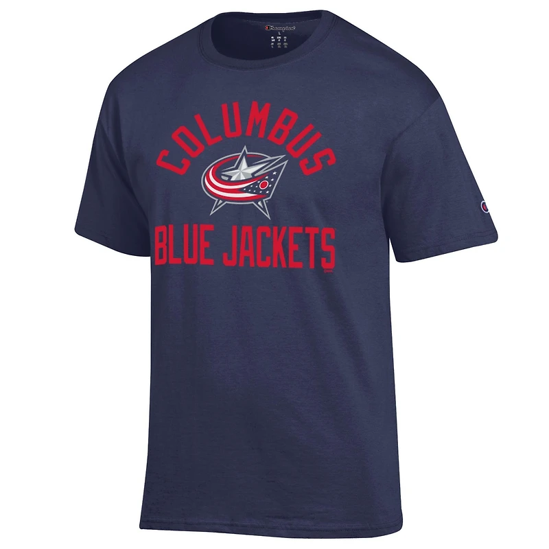 T-shirt Champion pour homme, bleu marine, logo principal des Blue Jackets de Columbus