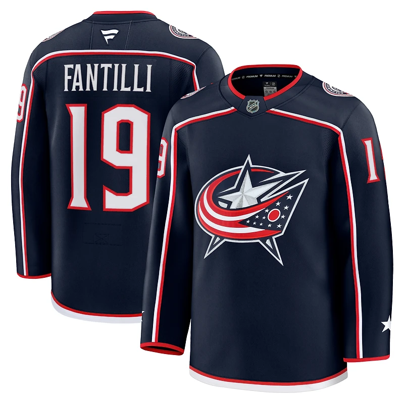 Maillot domicile premium bleu marine Adam Fantilli des Columbus Blue Jackets pour homme Fanatics