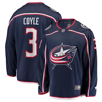Maillot Charlie Coyle bleu marine des Columbus Blue Jackets pour homme, modèle Fanatics, coupe Breakaway