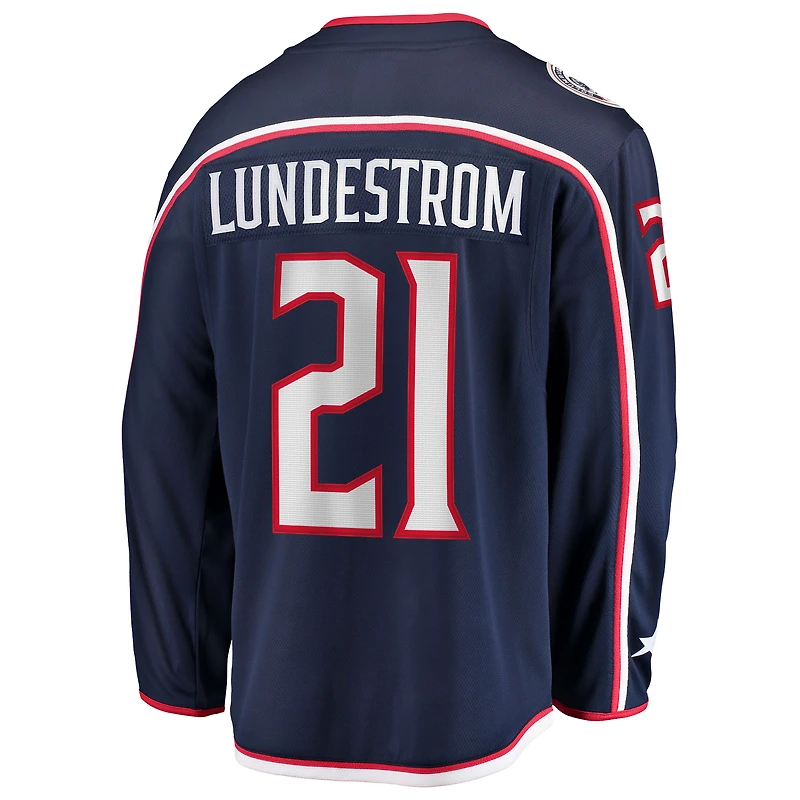 Men's Fanatics Isac Lundestrom Navy Columbus Blue Jackets Home Breakaway Jersey