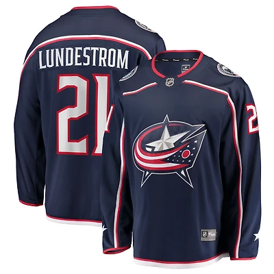 Maillot Fanatics Isac Lundestrom bleu marine des Columbus Blue Jackets pour homme