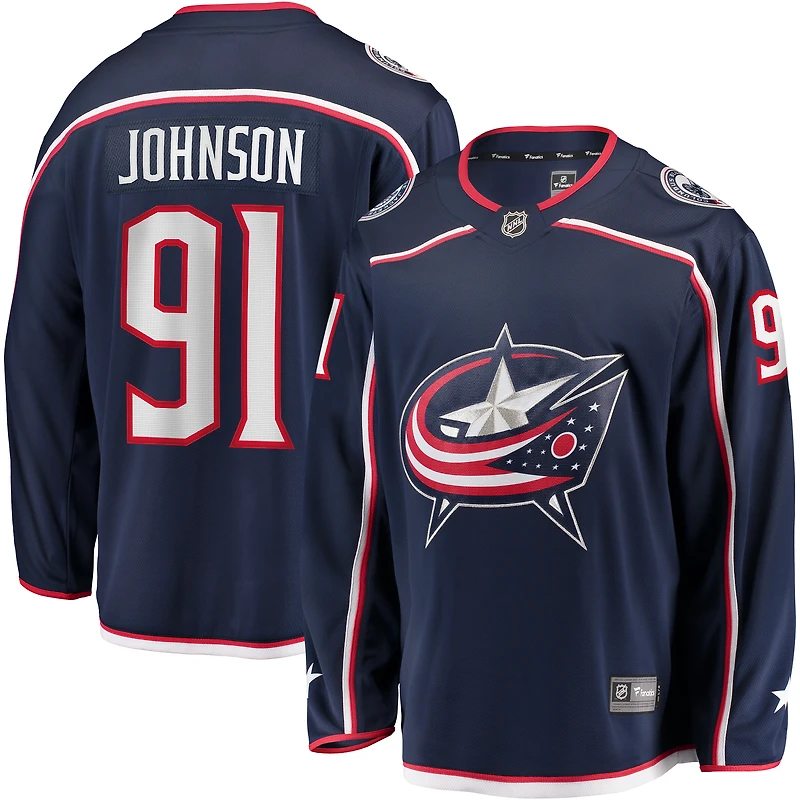Fanatics Kent Johnson pour hommes, bleu marine, Columbus Blue Jackets, maillot Breakaway à domicile