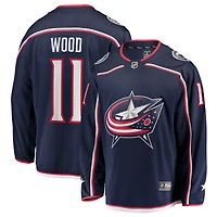 Men's Fanatics Miles Wood Navy Columbus Blue Jackets Home Breakaway Jersey