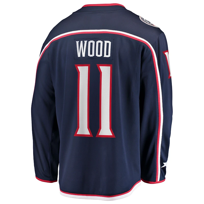 Men's Fanatics Miles Wood Navy Columbus Blue Jackets Home Breakaway Jersey
