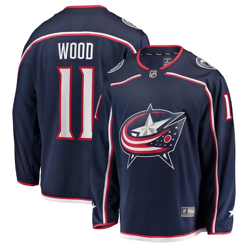 Men's Fanatics Miles Wood Navy Columbus Blue Jackets Home Breakaway Jersey
