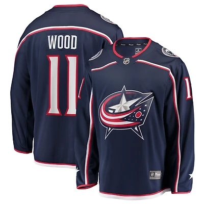Men's Fanatics Miles Wood Navy Columbus Blue Jackets Home Breakaway Jersey