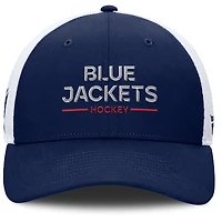 Casquette de camionneur ajustable Fanatics bleu marine/blanc Columbus Blue Jackets Authentic Pro Rink Lockup pour homme