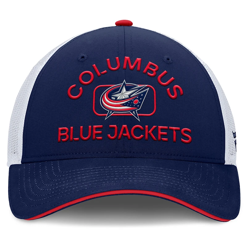 Casquette de camionneur authentique Pro Rink Columbus Blue Jackets bleu marine/blanc Fanatics pour homme