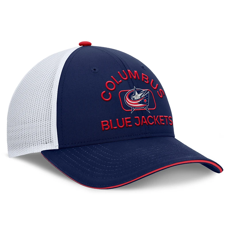 Casquette de camionneur authentique Pro Rink Columbus Blue Jackets bleu marine/blanc Fanatics pour homme