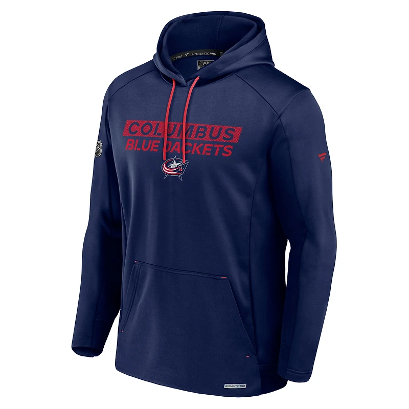 Men's Fanatics  Navy Columbus Blue Jackets Authentic Pro Rink Fleece Pullover Hoodie