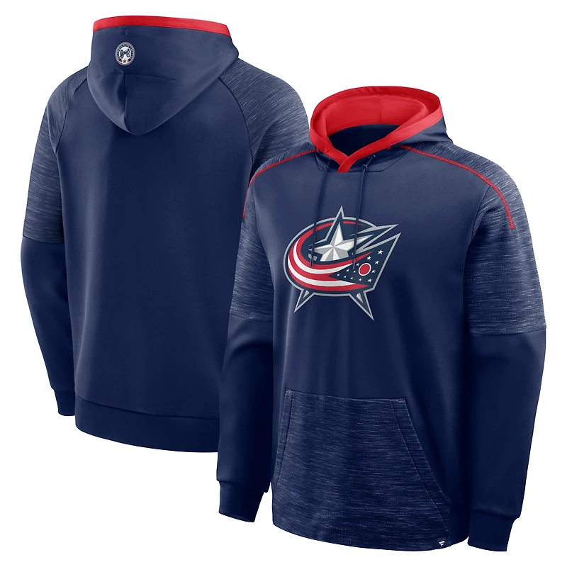 Men's Fanatics Navy Columbus Blue Jackets Goaltender Defender Raglan Pullover Hoodie